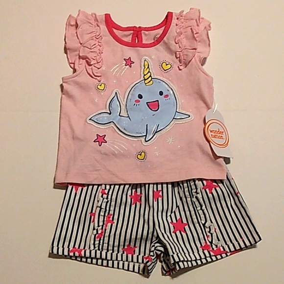 NWT Adorable Wonder Nation Newborn Ruffle Top Short 2pc Summer Set - Picture 9 of 11